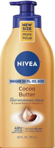 NIVEA Cocoa Butter Body Lotion with Deep Nourishing Serum, Cocoa Butter and Vitamin E, 48-Hour Moisturizing Body Lotion for Dry Skin, Nourishes Dry Skin for Visible Radiance, 16.9 Fl Oz Pump Bottle