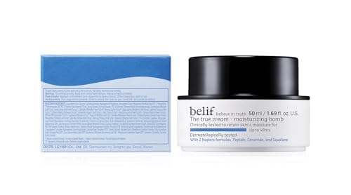 belif Moisturizing Bomb – Daily Ceramide Moisturizer with Peptide & Squalane, 48hr Hydration & Anti-Aging Cream, Milky & Lightweight, Restores Skin Barrier, Korean Skincare