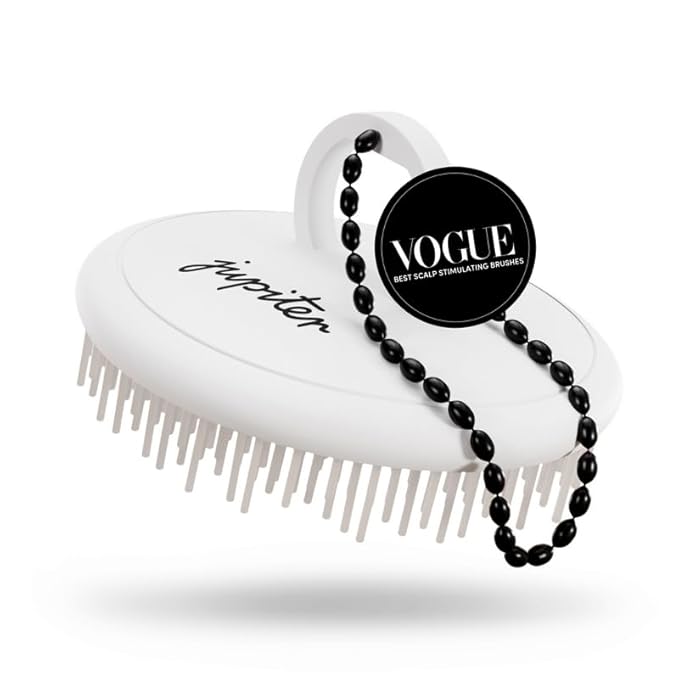 Jupiter Scalp Exfoliator - Scalp Massager Tool for Wet & Dry Hair - Ergonomic Detangler Brush - Dandruff Comb & Scrub to Remove Dandruff & Buildup and Support Circulation - White