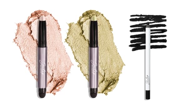 Julep Eyeshadow 101 Crème-to-Powder Eyeshadow Stick Duo + When Pencil Met Gel Sharpenable Multi-Use Longwear Eyeliner Pencil, 3pc Set - Bronze Shimmer, Soft Black & Marmalade Shimmer