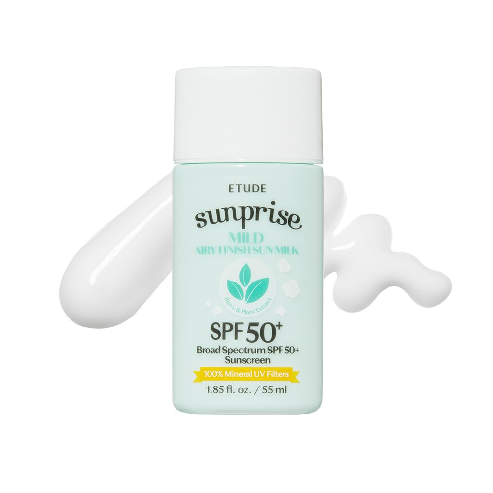 ETUDE Sunprise Mild Airy Finish Sun Milk SPF50+ / PA++++ (55ml) | Sebum-free, Non-Sticky, Long Lasting Protection, 100% Mineral Based Korean Sunscreen, Korean Skin Care
