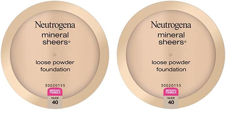 Neutrogena Mineral Sheers Lightweight Loose Powder Makeup Foundation with Vitamins A, C, & E, Sheer to Medium Buildable Coverage, Skin Tone Enhancer, Face Redness Reducer, Nude 40,.19 oz