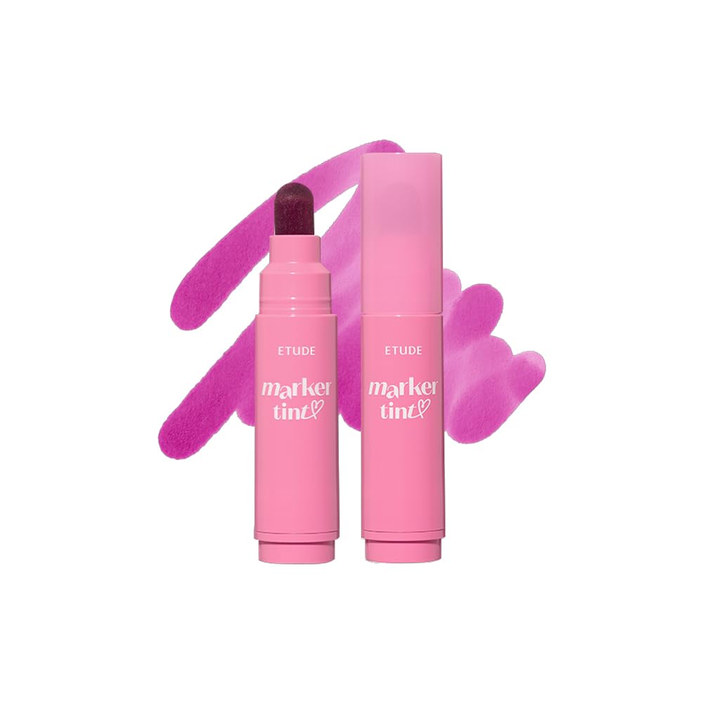 ETUDE Dear Darling Marker Tint #1 Raspberry Pop (5g) | Hydrating & Long Lasting Lip Stain | High Pigmented Lip Maker with Easy Drawing Tip | Korean Daily Lip Tint, Korean Makeup, Kbeauty