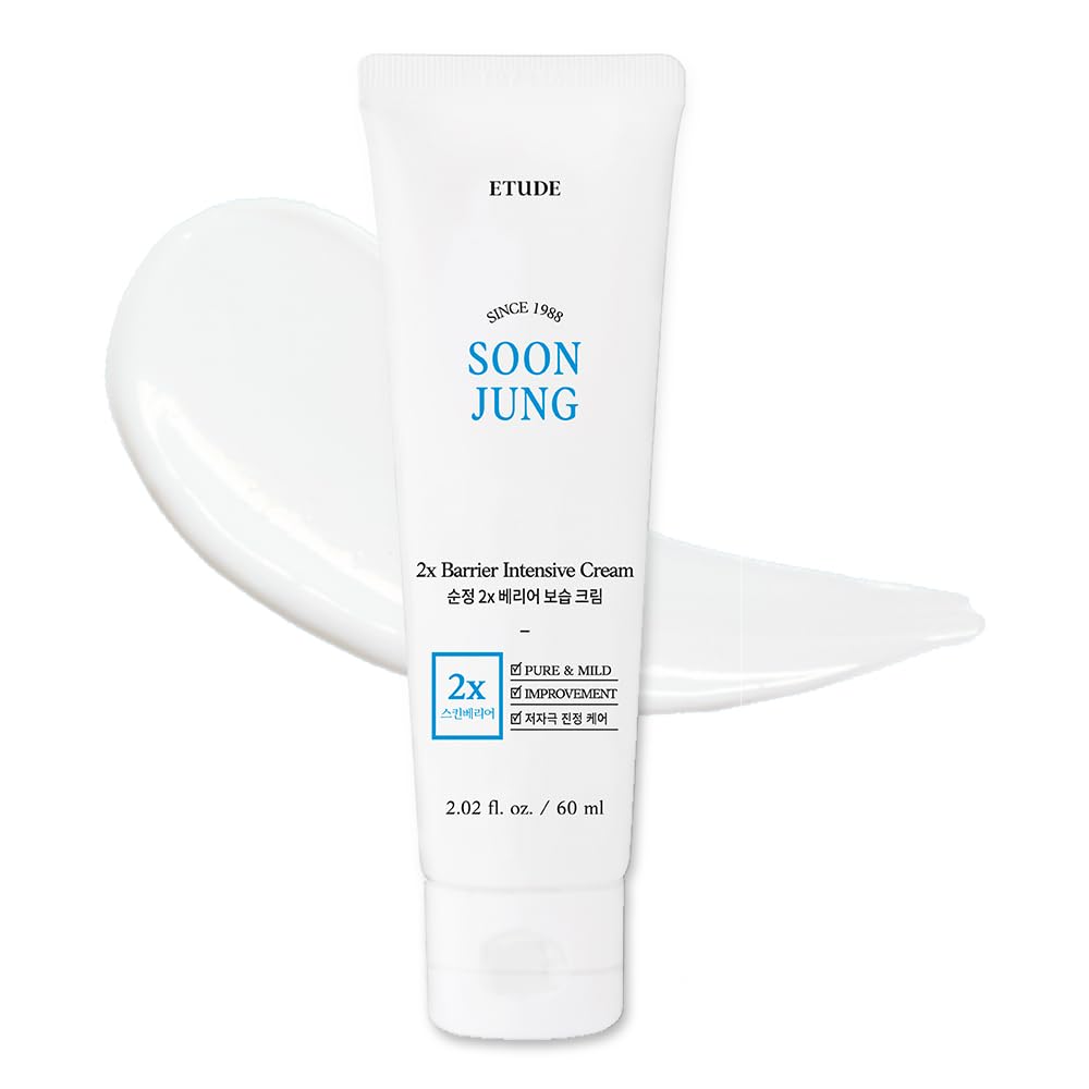ETUDE SoonJung 2x Barrier Intensive Cream 60ml (21AD) | Hypoallergenic Shea Butter Hydrating Facial Cream for Sensitive Skin, Water-oil Balance & Panthenol for Damaged Skin | Korean Skin Care