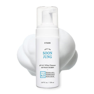 ETUDE SoonJung pH 6.5 Whip Cleanser 8.45 fl.oz (250ml) | Non Comedogenic & Hypoallergenic Soft Bubble Facial Wash for Sensitive Skin | Fragrance-Free & Low-pH Vegan Facial Cleansing Foam | K-Beauty