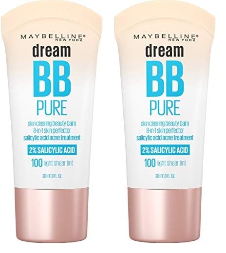 Maybelline Dream Pure Skin Clearing BB Cream, 8-in-1 Skin Perfecting Beauty Balm With 2% Salicylic Acid, Sheer Tint Coverage, Oil-Free, Light/Medium, 1 Count
