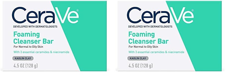 CeraVe Foaming Cleanser Bar, Soap-Free Body and Face Cleanser Bar for Oily Skin, Fragrance Free, 4.5 Ounce
