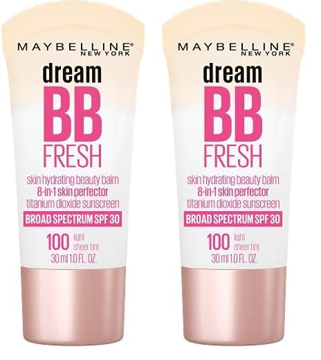 Maybelline Dream Fresh Skin Hydrating BB cream, 8-in-1 Skin Perfecting Beauty Balm with Broad Spectrum SPF 30, Sheer Tint Coverage, Oil-Free, Light/Medium, 1 Fl Oz