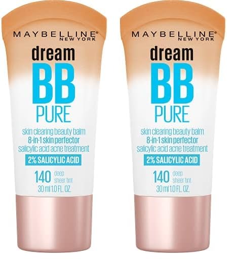 Maybelline Dream Pure Skin Clearing BB Cream, 8-in-1 Skin Perfecting Beauty Balm With 2% Salicylic Acid, Sheer Tint Coverage, Oil-Free, Light/Medium, 1 Count