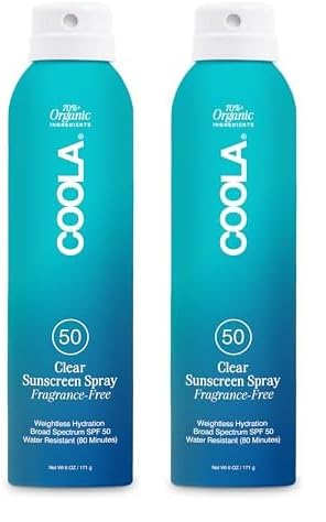 COOLA Organic Sunscreen SPF 50 Sunblock Spray, Dermatologist Tested Skin Care for Daily Protection, Vegan and Gluten Free, Fragrance Free