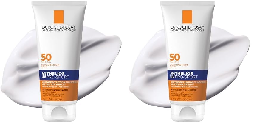 La Roche-Posay Anthelios UV Pro-Sport SPF 50 Sunscreen for Face & Body, Water & Sweat Resistant with Non-Drip Formula, Invisible Broad Spectrum Sunscreen Lotion, Lightweight & Breathable