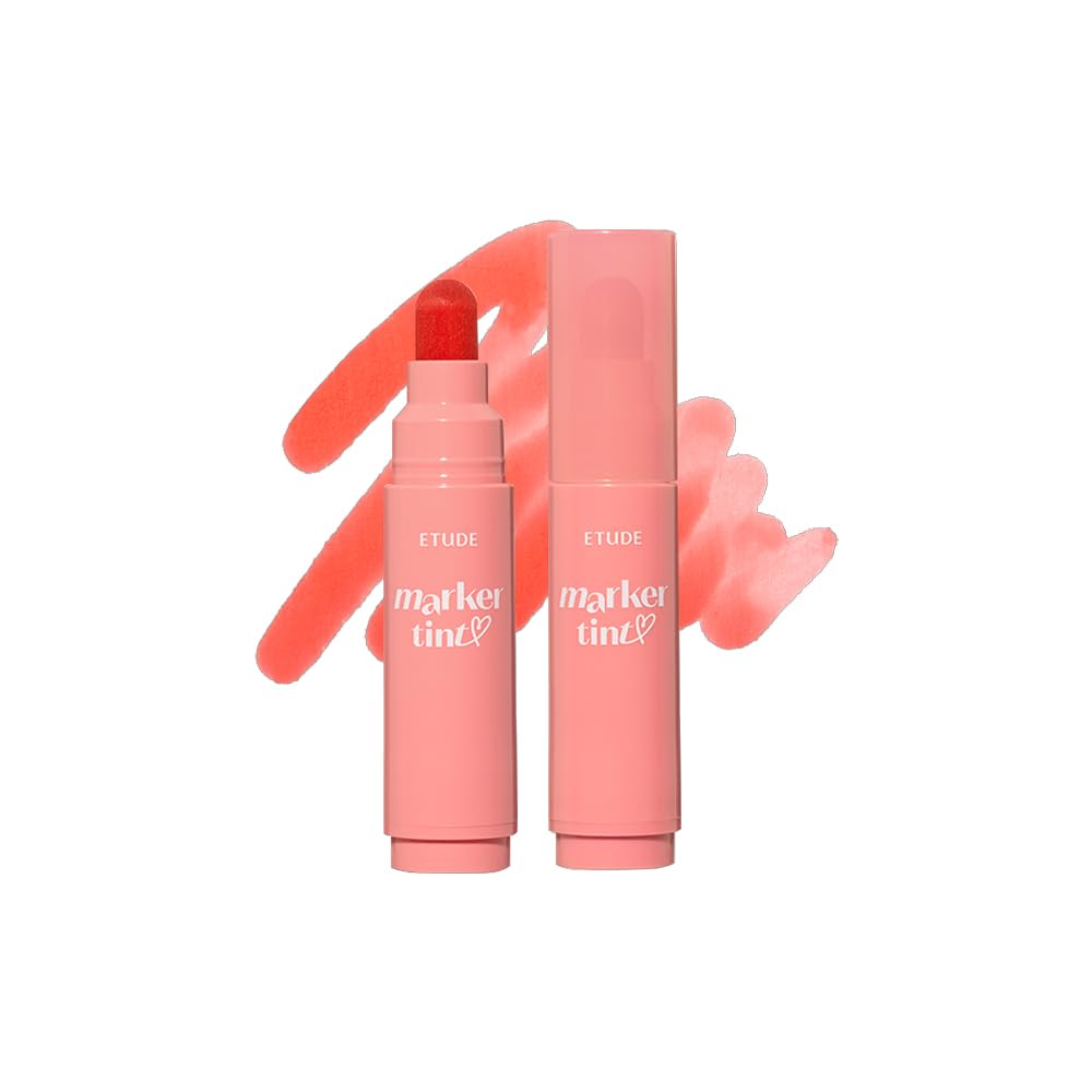 ETUDE Dear Darling Marker Tint #1 Raspberry Pop (5g) | Hydrating & Long Lasting Lip Stain | High Pigmented Lip Maker with Easy Drawing Tip | Korean Daily Lip Tint, Korean Makeup, Kbeauty