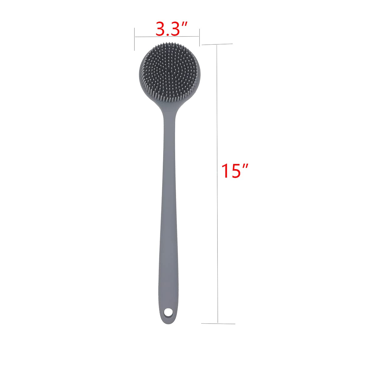 DNC Silicone Back Scrubber for Shower Bath Body Brush with Long Handle (Gray)