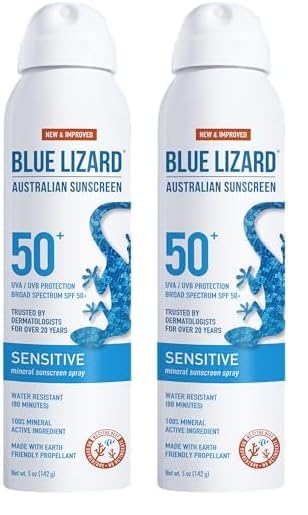 BLUE LIZARD Mineral Sunscreen Sensitive SPF 50+ Spray, 5 Ounce