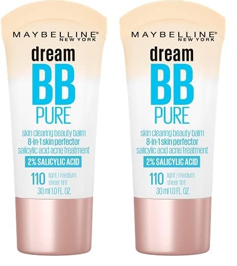 Maybelline Dream Pure Skin Clearing BB Cream, 8-in-1 Skin Perfecting Beauty Balm With 2% Salicylic Acid, Sheer Tint Coverage, Oil-Free, Light/Medium, 1 Count