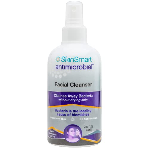 SkinSmart Antimicrobial Facial Cleanser for Breakouts, Targets Bacteria Linked to Acne with a Gentle Hypochlorous Acid Spray, Post Workout Miracle Solution for Adults and Teens, 8 Ounce Bottle