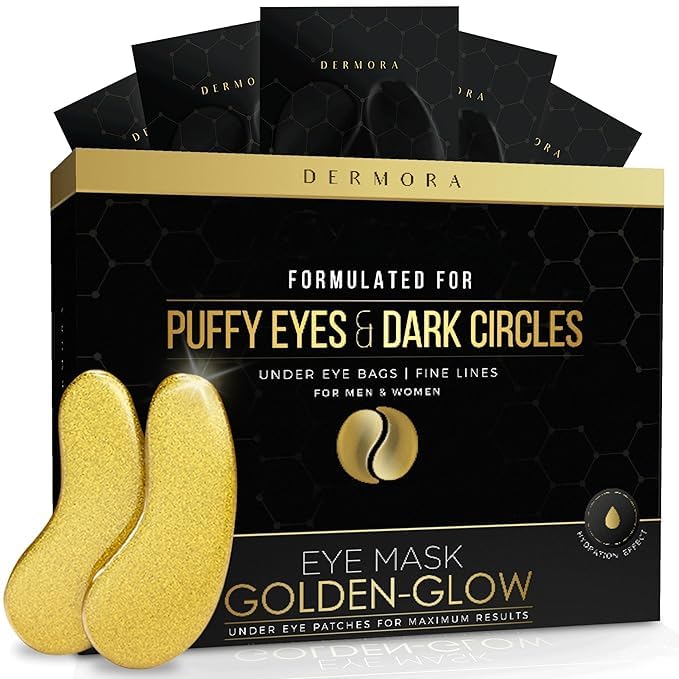 DERMORA Golden Glow Under Eye Patches (30 Pairs Eye Gels) - Rejuvenating Treatment for Dark Circles, Puffy Eyes, Refreshing, Revitalizing, Travel, Wrinkles