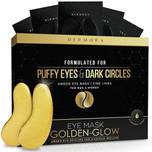 DERMORA Golden Glow Under Eye Patches (30 Pairs Eye Gels) - Rejuvenating Treatment for Dark Circles, Puffy Eyes, Refreshing, Revitalizing, Travel, Wrinkles