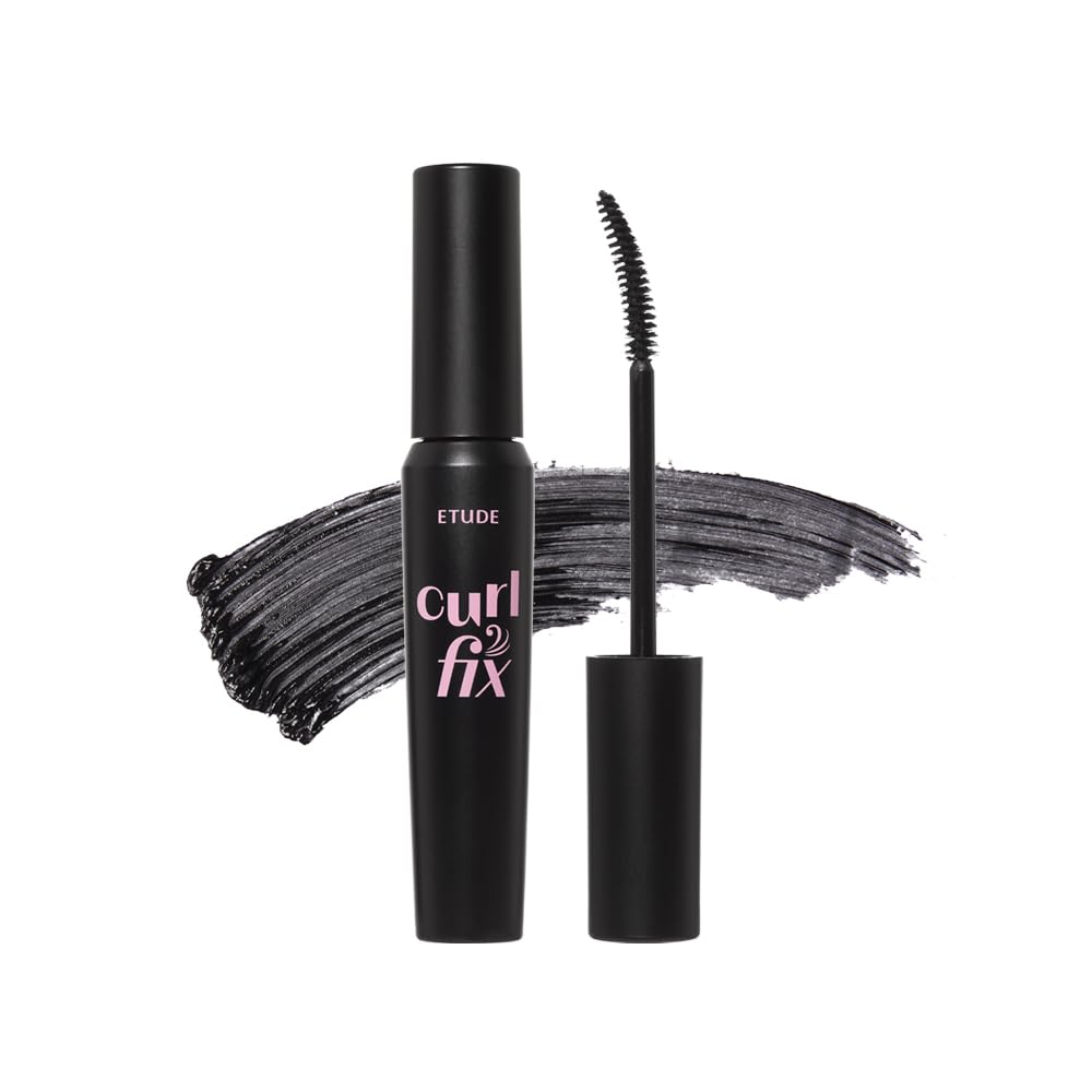 ETUDE Curl Fix Mascara #1 Black | A curl fix mascara that keeps fine eyelashes powerfully curled up for 24 hours by ETUDE's own Curl 24H Technology, Korean Makeup, Kbeauty, Perfect for Gift