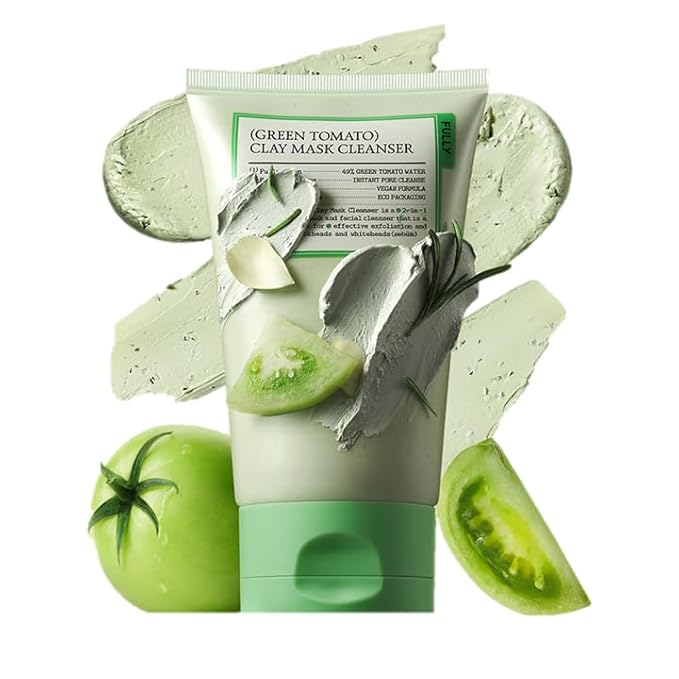 FULLY Green Tomato Clay Mask Cleanser, Pore Purifying with 49% Green Tomato Extract, Sebum & Clogged Pore Care, Exfoliation, Fragrance-Free, Vegan & Dermatologically Tested, 4.05 fl.oz