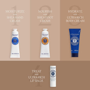 L'OCCITANE Shea All Day: Moisturize, Nourish and Comfort Skin with Shea Butter, Includes Hand Cream, Foot Cream, Lip Balm and Ultra Rich Body Cream, Gift Set