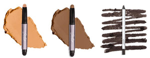 Julep Eyeshadow 101 Crème-to-Powder Eyeshadow Stick Duo + When Pencil Met Gel Sharpenable Multi-Use Longwear Eyeliner Pencil, 3pc Set - Bronze Shimmer, Soft Black & Marmalade Shimmer