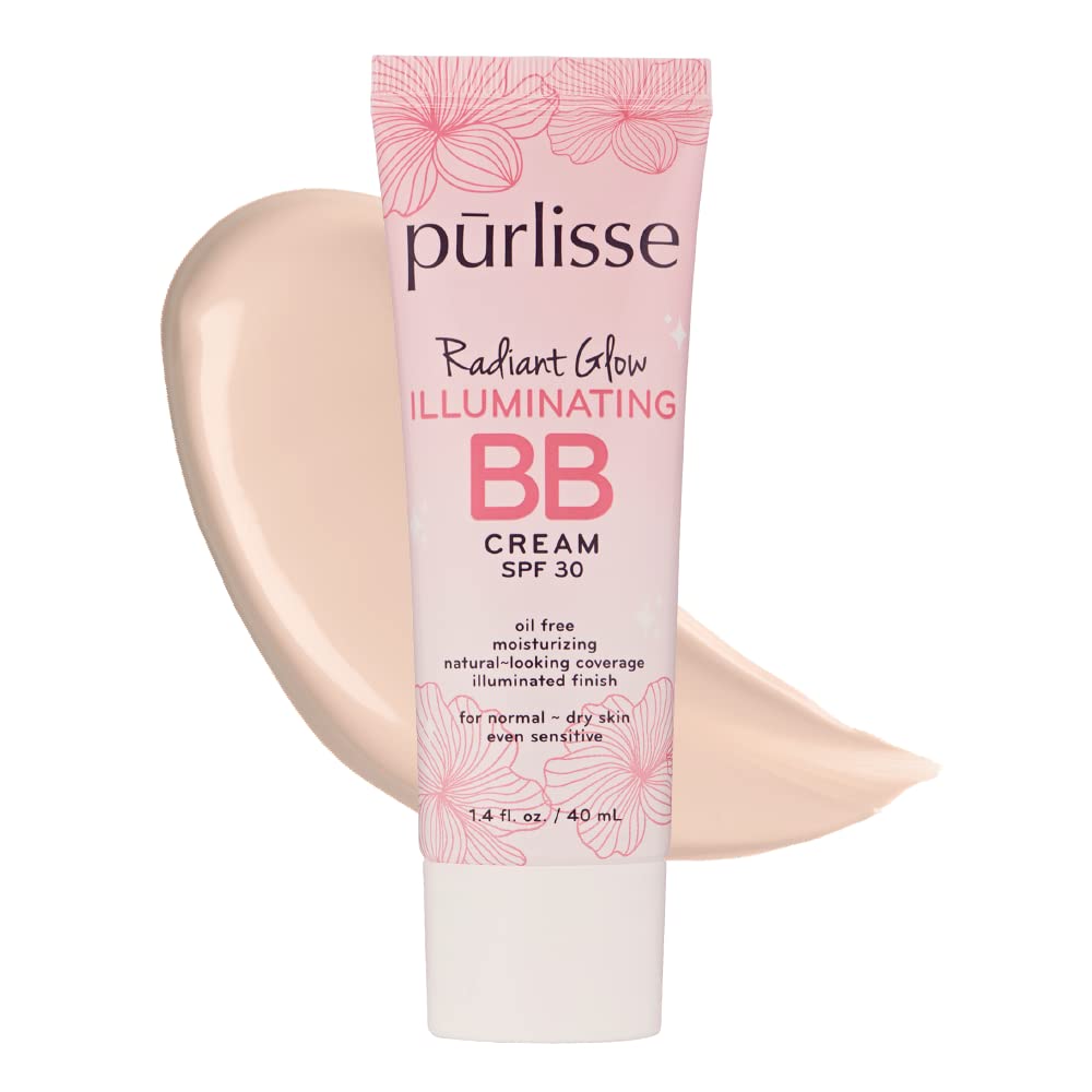 pūrlisse Radiant Glow Illuminating BB Cream with SPF 30 - Glow BB Cream Enriched with Goji & Hawthorn Berry for Dewy Skin - Helps to Improve Skin Texture & Radiance - Light (1.4 oz)