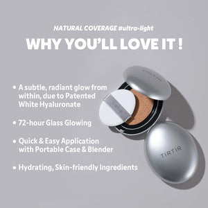 [*Mini Size*] TIRTIR Aura Glow Silver Cushion | Korean Cushion Foundation, (#21N Ivory, 0.15 Fl Oz)