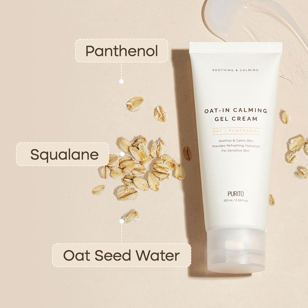 PURITO Oat In Calming Gel Cream, Oat Seed Water for Hydration & Soothing, Lightweight, Non-Sticky Moisturizer for Sensitive Skin, Non-Comedogenic, Fragrance-Free, Korean Skincare, 50 ml 1.69 fl.oz