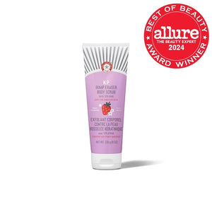 First Aid Beauty - KP Bump Eraser Body Scrub with 10% AHA, Keratosis Pilaris Exfoliator with Glycolic and Lactic acids, Helps Reduce Chicken Skin Bumps, Safe for Sensitive Skin, Strawberry Scent, 8 oz