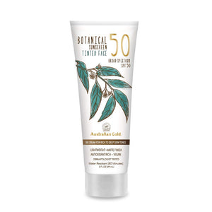 Australian Gold Botanical SPF 50 Tinted Mineral Sunscreen for Face, Non-Chemical BB Cream, Water-Resistant, Matte Finish, For Sensitive Facial Skin, Medium to Tan Skin Tones, 3 FL Oz