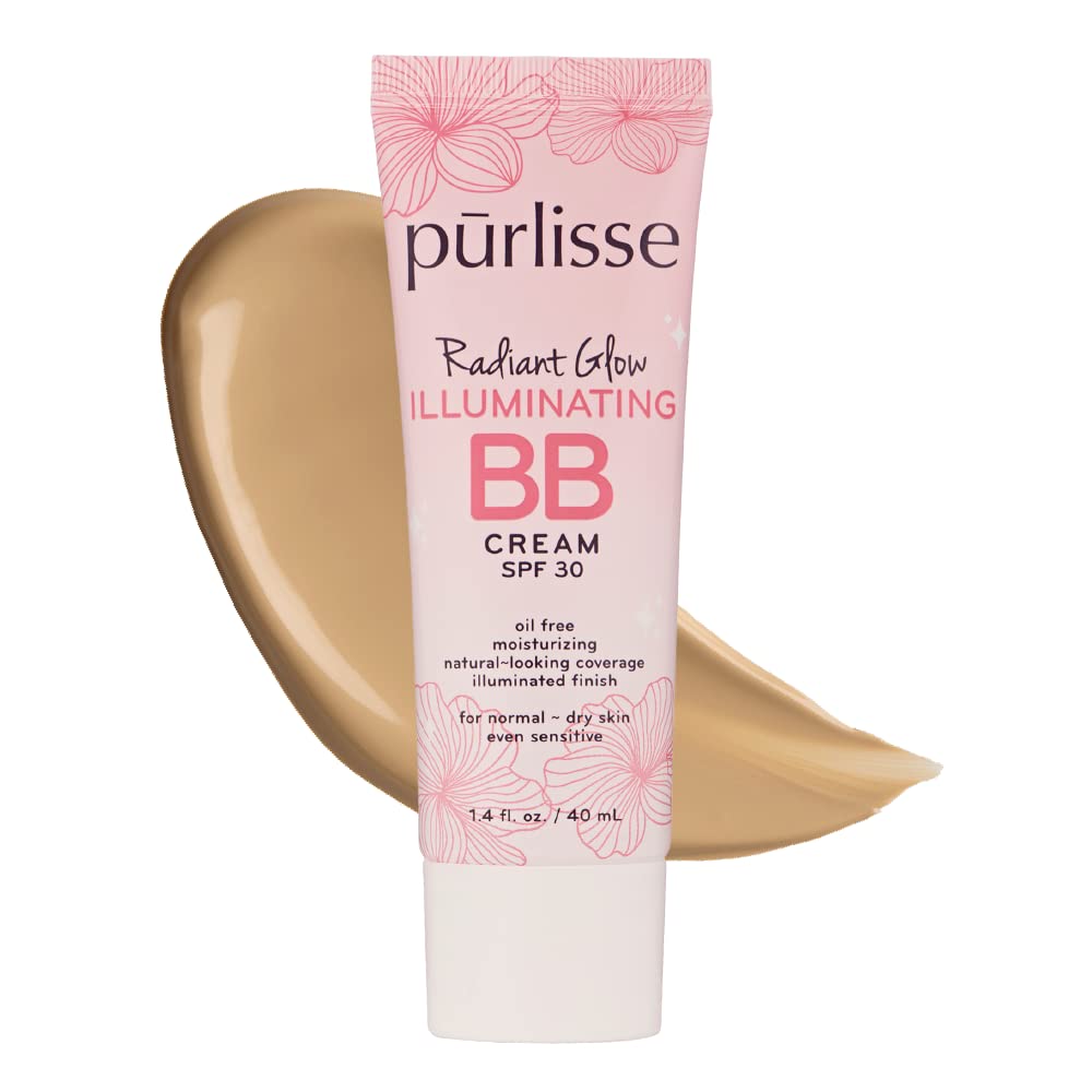 pūrlisse Radiant Glow Illuminating BB Cream with SPF 30 - Glow BB Cream Enriched with Goji & Hawthorn Berry for Dewy Skin - Helps to Improve Skin Texture & Radiance - Tan Deep (1.4 oz)