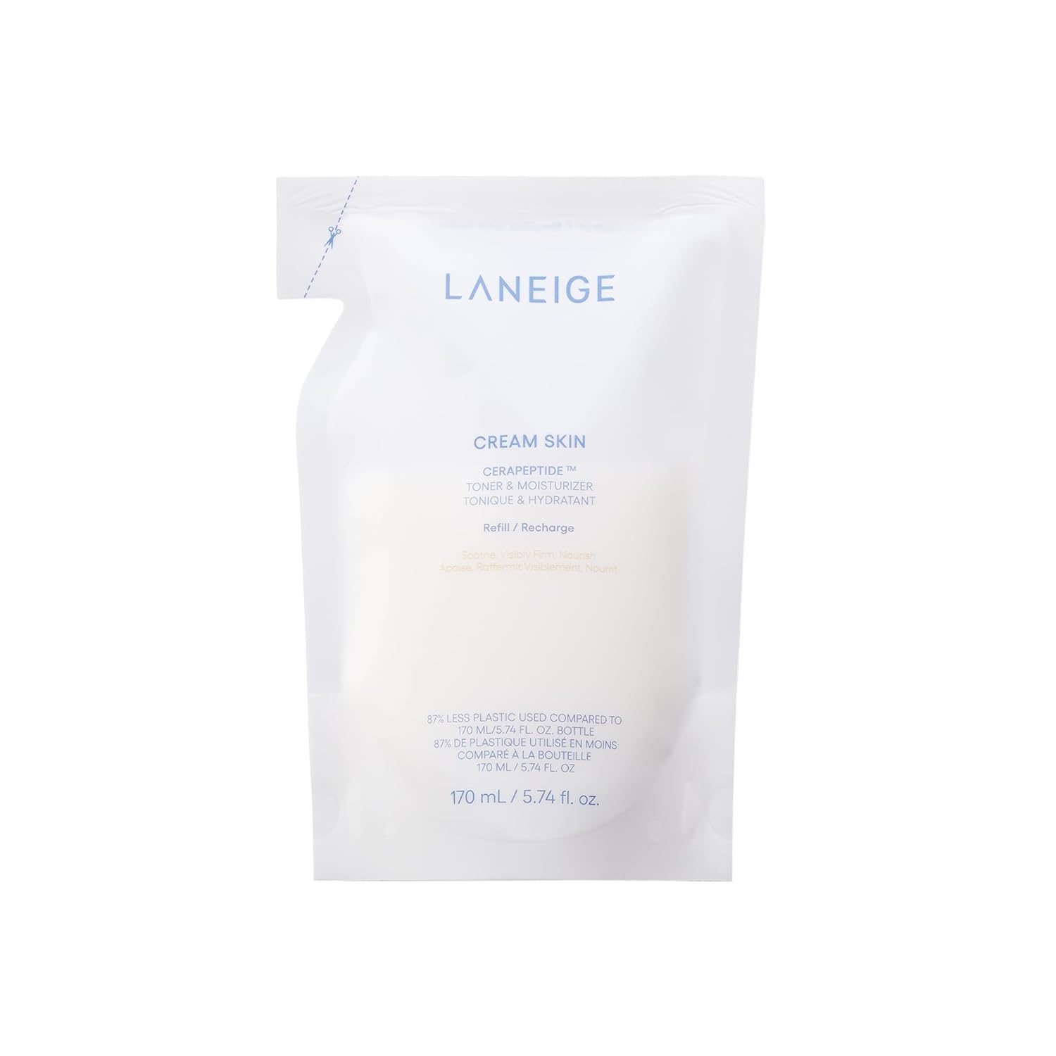 LANEIGE Cream Skin Refillable Toner & Moisturizer with Ceramides and Peptides: Korean Milky Toner, Amino Acid, Nourish, Hydrate, Barrier-Boosting, Visibly Firm