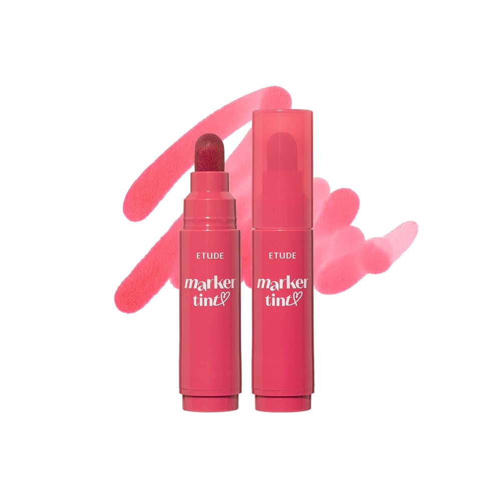ETUDE Dear Darling Marker Tint #1 Raspberry Pop (5g) | Hydrating & Long Lasting Lip Stain | High Pigmented Lip Maker with Easy Drawing Tip | Korean Daily Lip Tint, Korean Makeup, Kbeauty