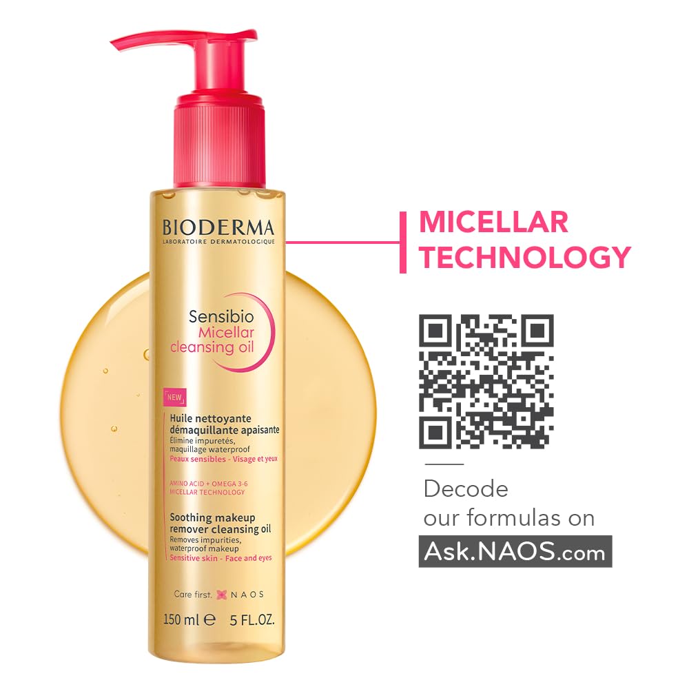 Bioderma Sensibio Micellar Cleansing Oil, 1st Ecobiological Micellar Oil Formula Cleanser That Deeply Cleanses, Soothes & Nourishes Skin with Oil-to-Milk Texture, Fragrance-Free, & GentleTo Skin