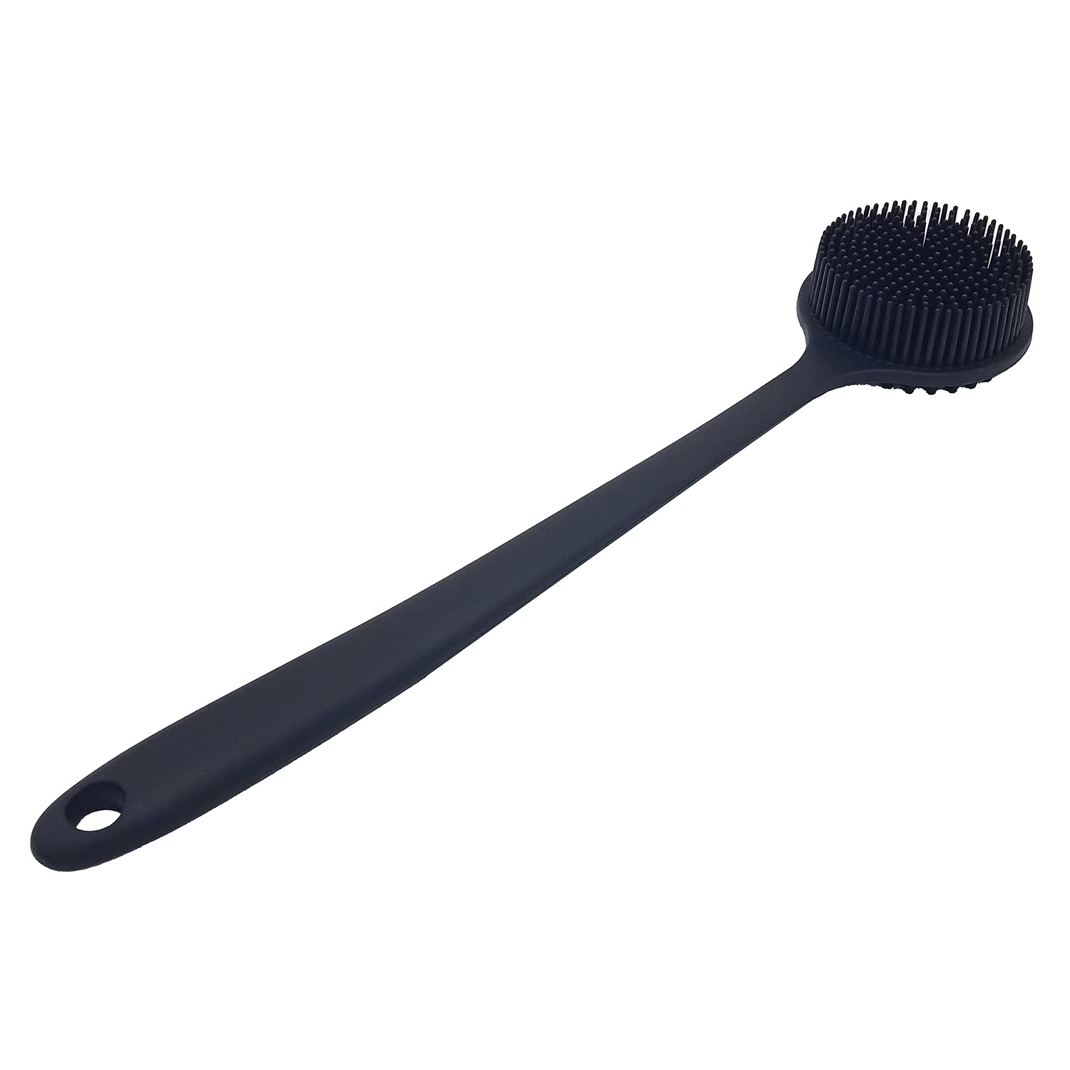 DNC Back Scrubber for Shower Soft Silicone Bath Body Brush with Long Handle (Black)