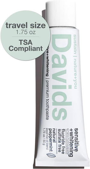 Davids Hydroxi Fluoride Free Nano Hydroxyapatite Toothpaste for Remineralizing Enamel & Sensitive Relief, Whitening, Antiplaque, SLS Free, Natural Peppermint, 4 oz, Made in USA