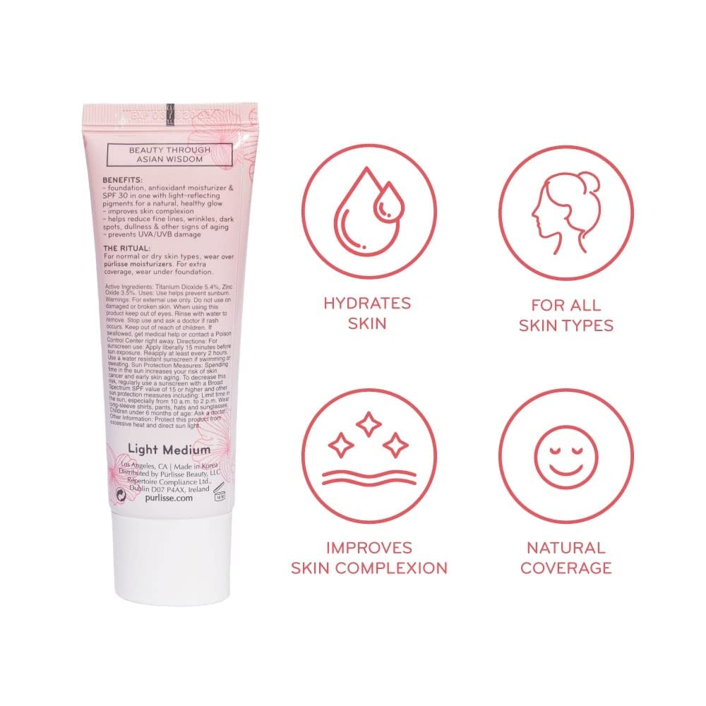 pūrlisse Radiant Glow Illuminating BB Cream with SPF 30 - Glow BB Cream Enriched with Goji & Hawthorn Berry for Dewy Skin - Helps to Improve Skin Texture & Radiance - Tan Deep (1.4 oz)