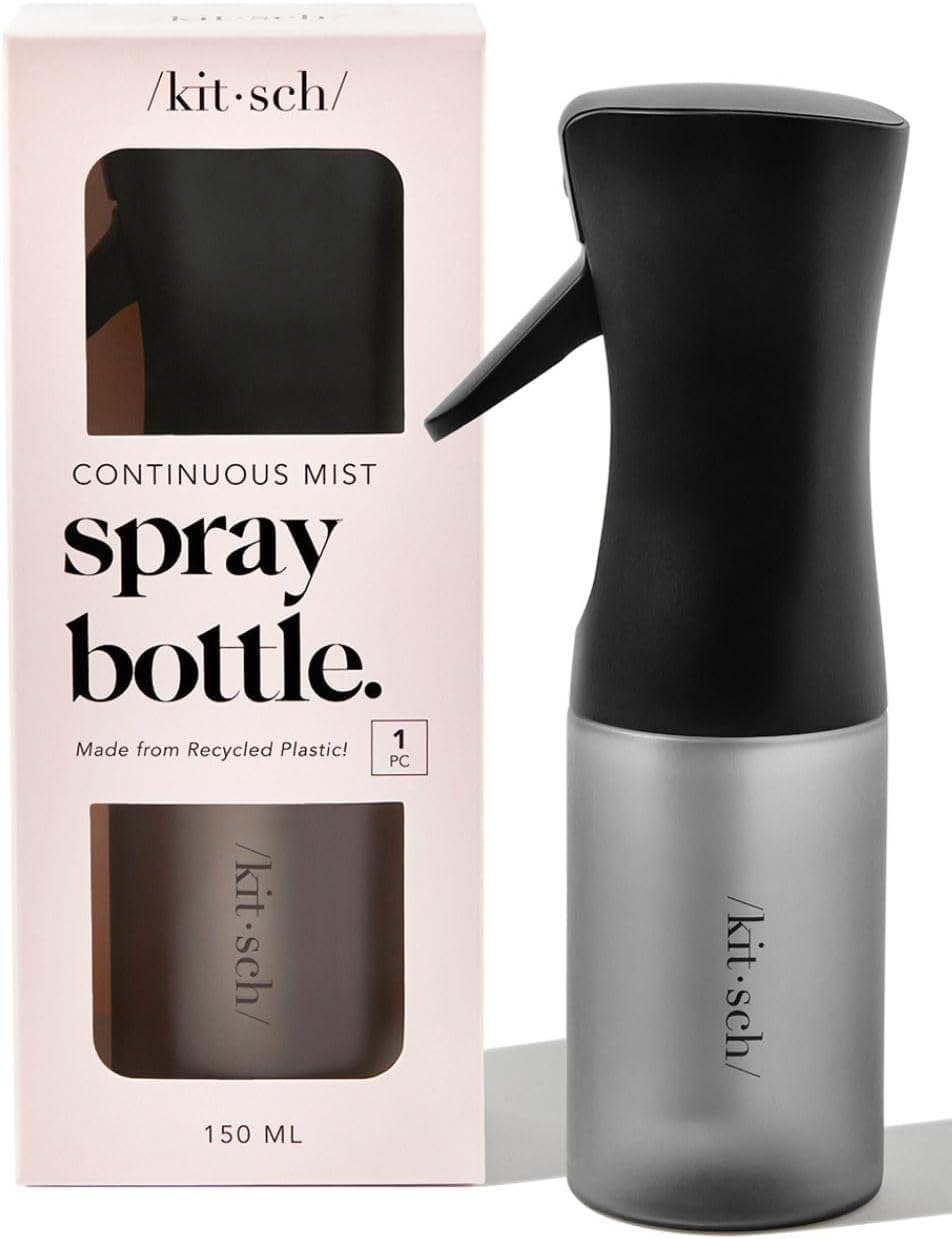 Kitsch Spray Bottle for Hair - Continuous Water Mister with Ultra Fine Mist for Hairstyling, Barbers, Salons, Cleaning, Plants, Versatile Spray Bottles - Made from Recycled Plastic - Black, 5 oz