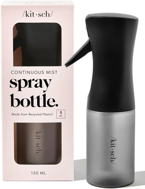 Kitsch Spray Bottle for Hair - Continuous Water Mister with Ultra Fine Mist for Hairstyling, Barbers, Salons, Cleaning, Plants, Versatile Spray Bottles - Made from Recycled Plastic - Black, 5 oz