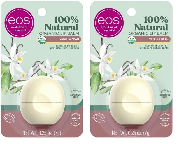 eos 100% Natural & Organic Lip Balm- Sweet Mint, Dermatologist Recommended, All-Day Moisture, Made for Sensitive Skin, Lip Care Products, 0.25 oz