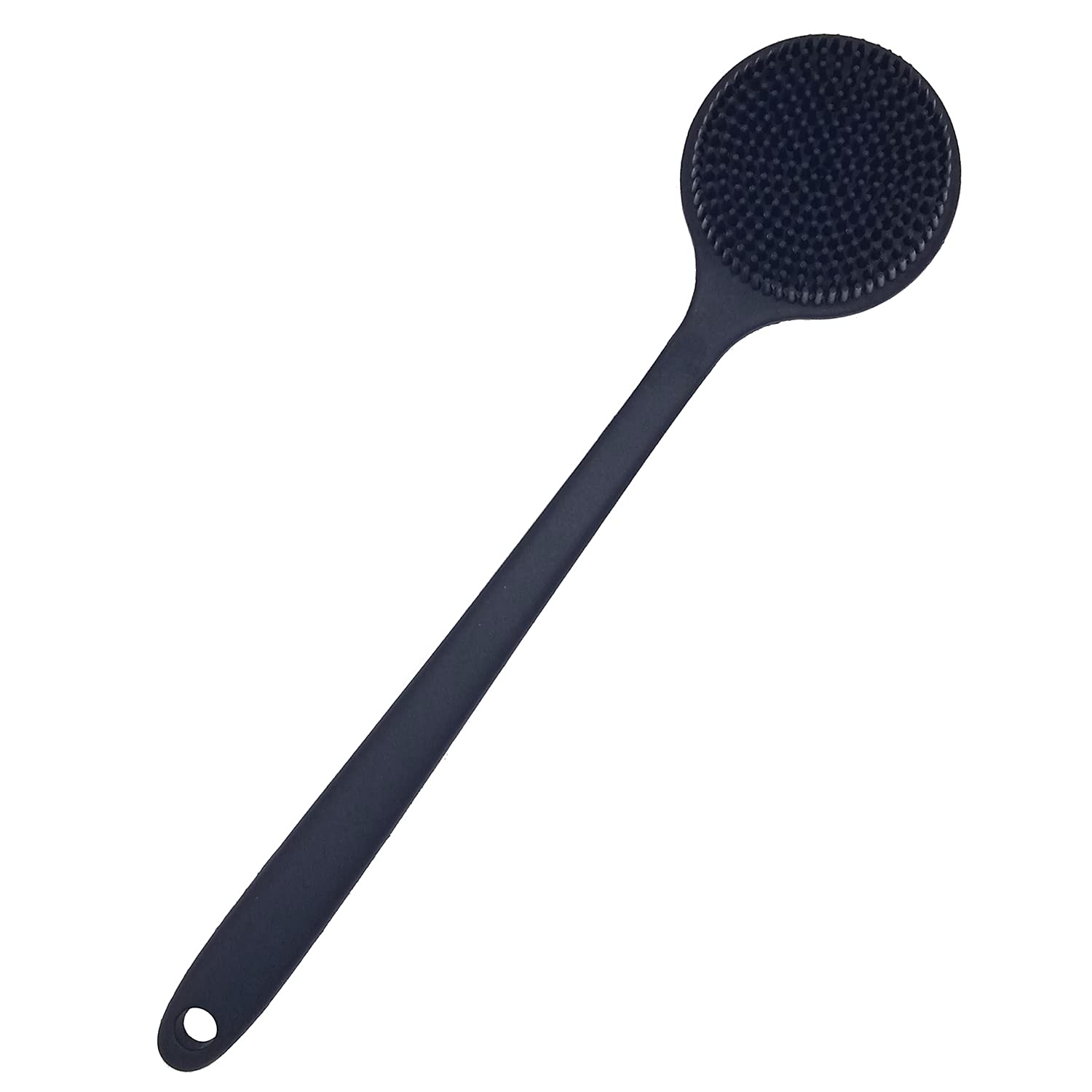 DNC Back Scrubber for Shower Soft Silicone Bath Body Brush with Long Handle (Black)