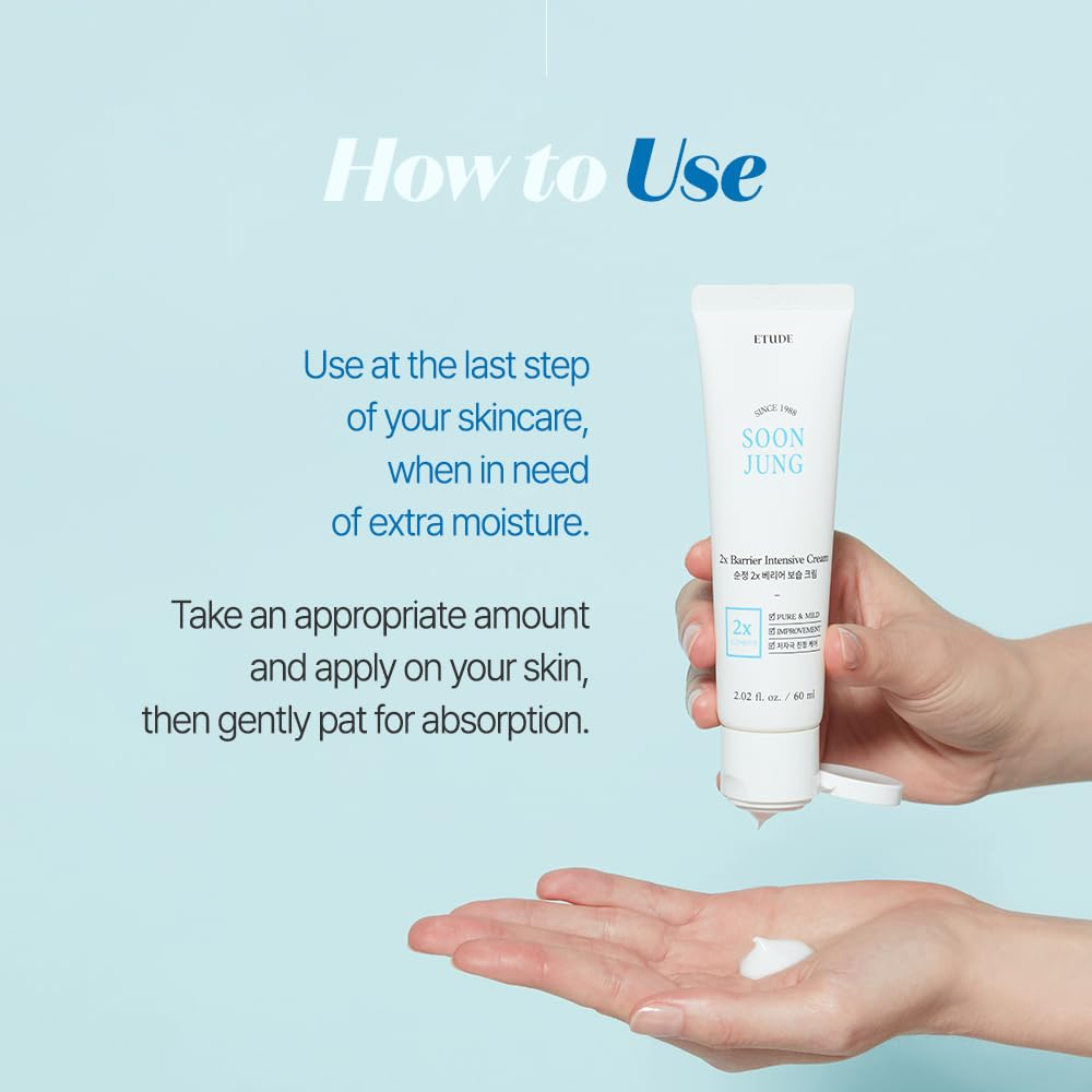 ETUDE SoonJung 2x Barrier Intensive Cream 60ml (21AD) | Hypoallergenic Shea Butter Hydrating Facial Cream for Sensitive Skin, Water-oil Balance & Panthenol for Damaged Skin | Korean Skin Care