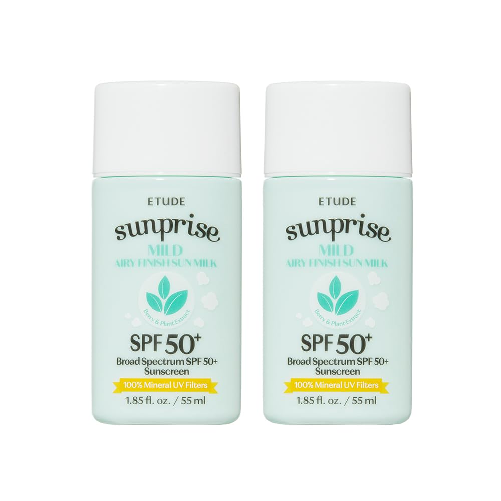 ETUDE Sunprise Mild Airy Finish Sun Milk SPF50+ / PA++++ (55ml) | Sebum-free, Non-Sticky, Long Lasting Protection, 100% Mineral Based Korean Sunscreen, Korean Skin Care