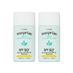ETUDE Sunprise Mild Airy Finish Sun Milk SPF50+ / PA++++ (55ml) | Sebum-free, Non-Sticky, Long Lasting Protection, 100% Mineral Based Korean Sunscreen, Korean Skin Care