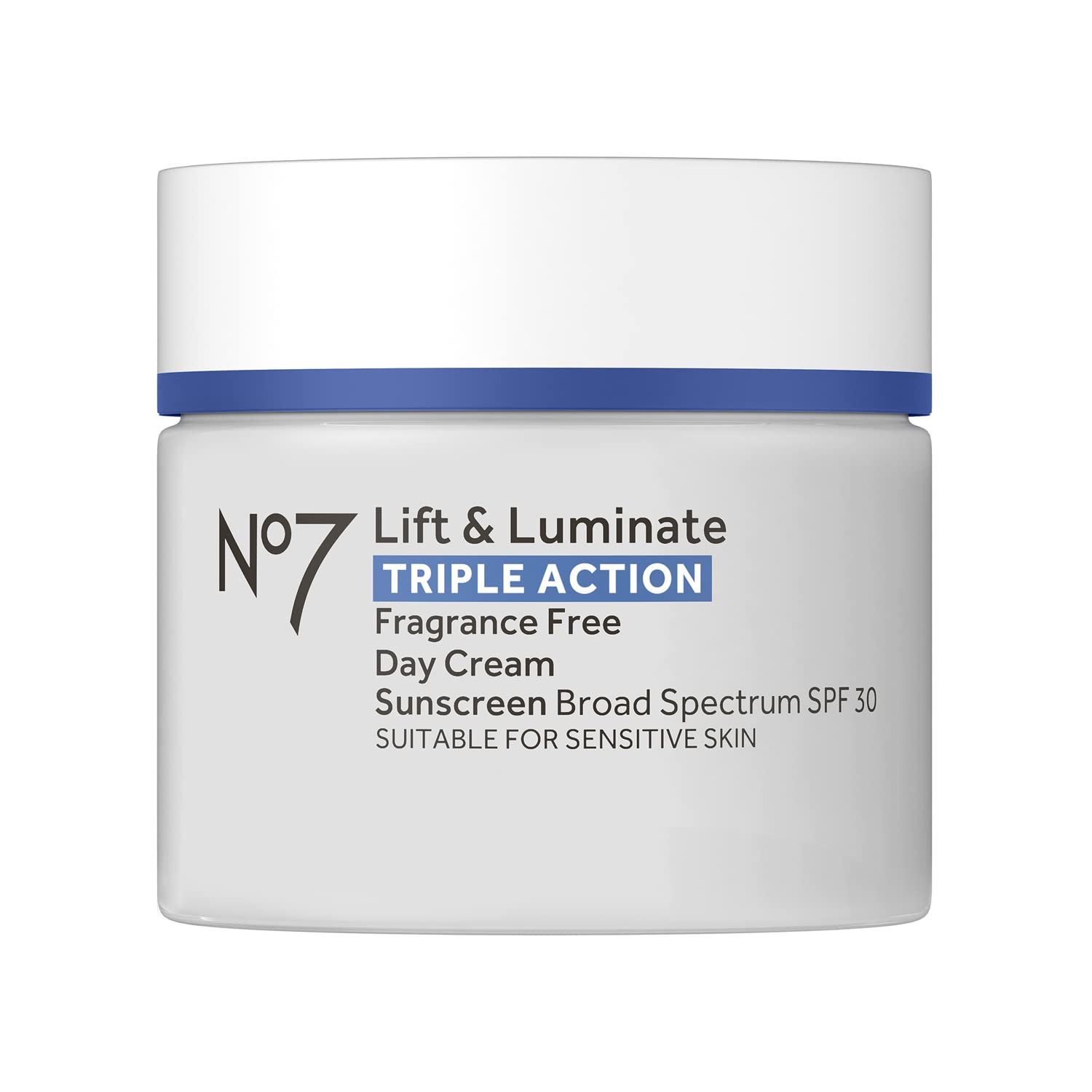 No7 Lift & Luminate Triple Action Day Cream - Anti-Aging Face Cream SPF 30, Hyaluronic Acid & Vitamin C - Visibly Firms Skin for Healthy Looking Radiance - Suitable for Sensitive Skin (1.69 Fl Oz)