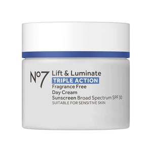 No7 Lift & Luminate Triple Action Day Cream - Anti-Aging Face Cream SPF 30, Hyaluronic Acid & Vitamin C - Visibly Firms Skin for Healthy Looking Radiance - Suitable for Sensitive Skin (1.69 Fl Oz)
