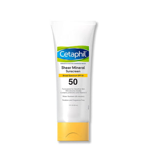 Cetaphil Sheer Mineral Liquid Sunscreen for Face, 100% Mineral UVA/UVB Filters, Zinc Oxide Broad Spectrum SPF 50 Formulated for Sensitive Skin, Unscented, 1.7 Fl Oz