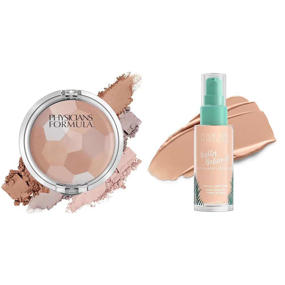 Physicians Formula Setting Powder Palette Multi-Colored Pressed Finishing Powder Translucent & Super BB Cream All in 1 Beauty Balm Foundation Cream SPF 30, Light
