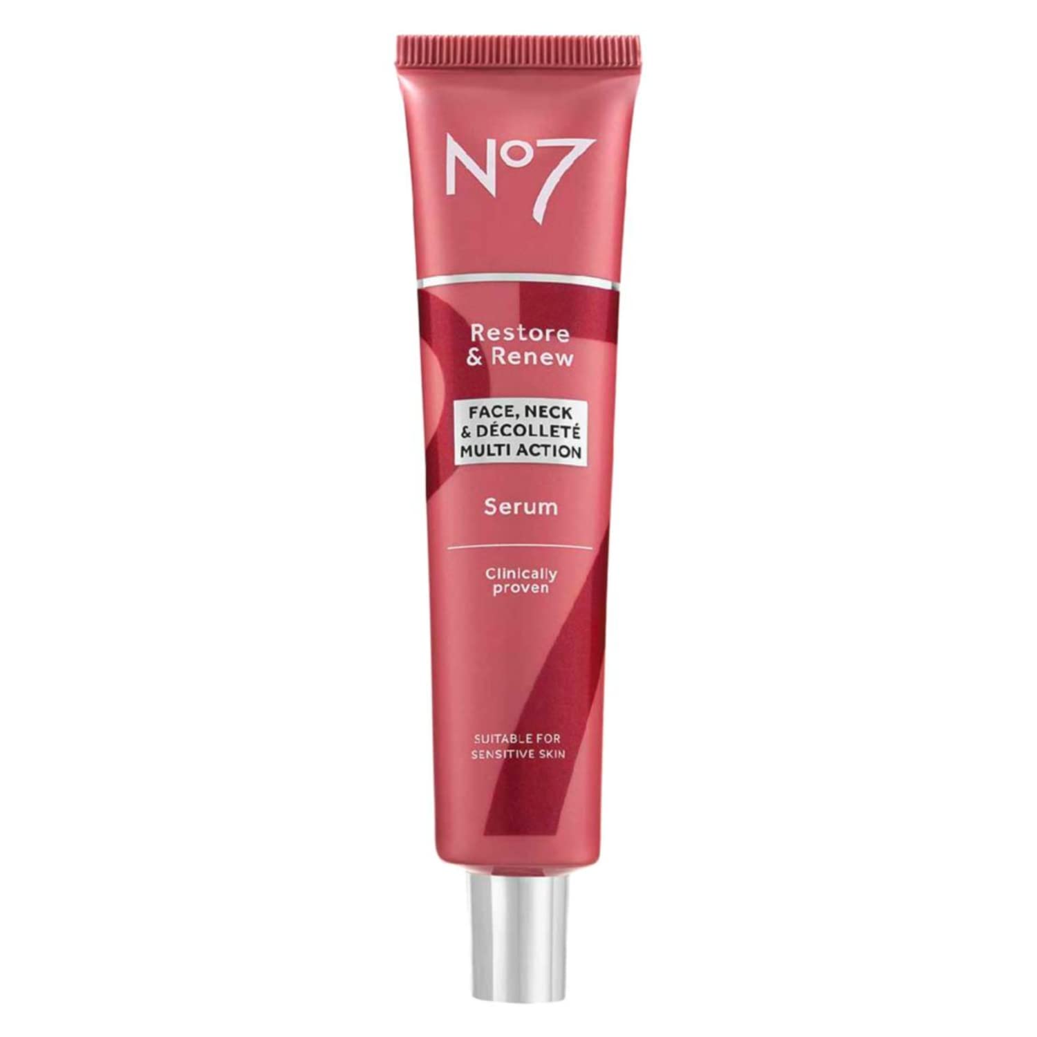 No7 Restore & Renew Multi-Action Face & Neck Serum - Anti Aging Face Serum for Women with Deep Wrinkle Repair - Collagen Infused with Hydrating Hibiscus Peptides & Hyaluronic Acid (0.5 Fl Oz)